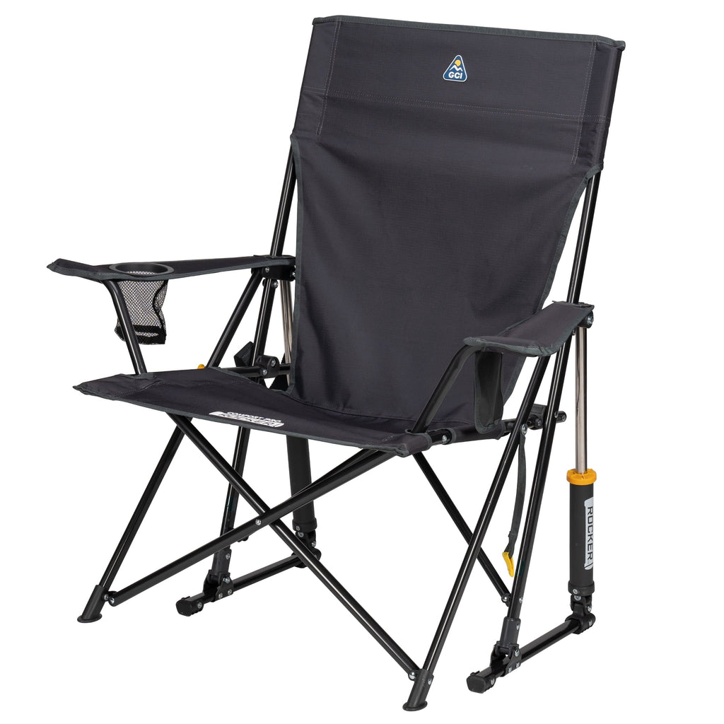 Comfort Pro Rocker Foldable Rocking Camp Chair with Solid Backrest, Dark Charcoal