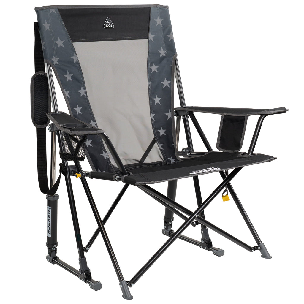 Comfort Pro Rocker Foldable Rocking Camp Chair with Solid Backrest, Dark Charcoal