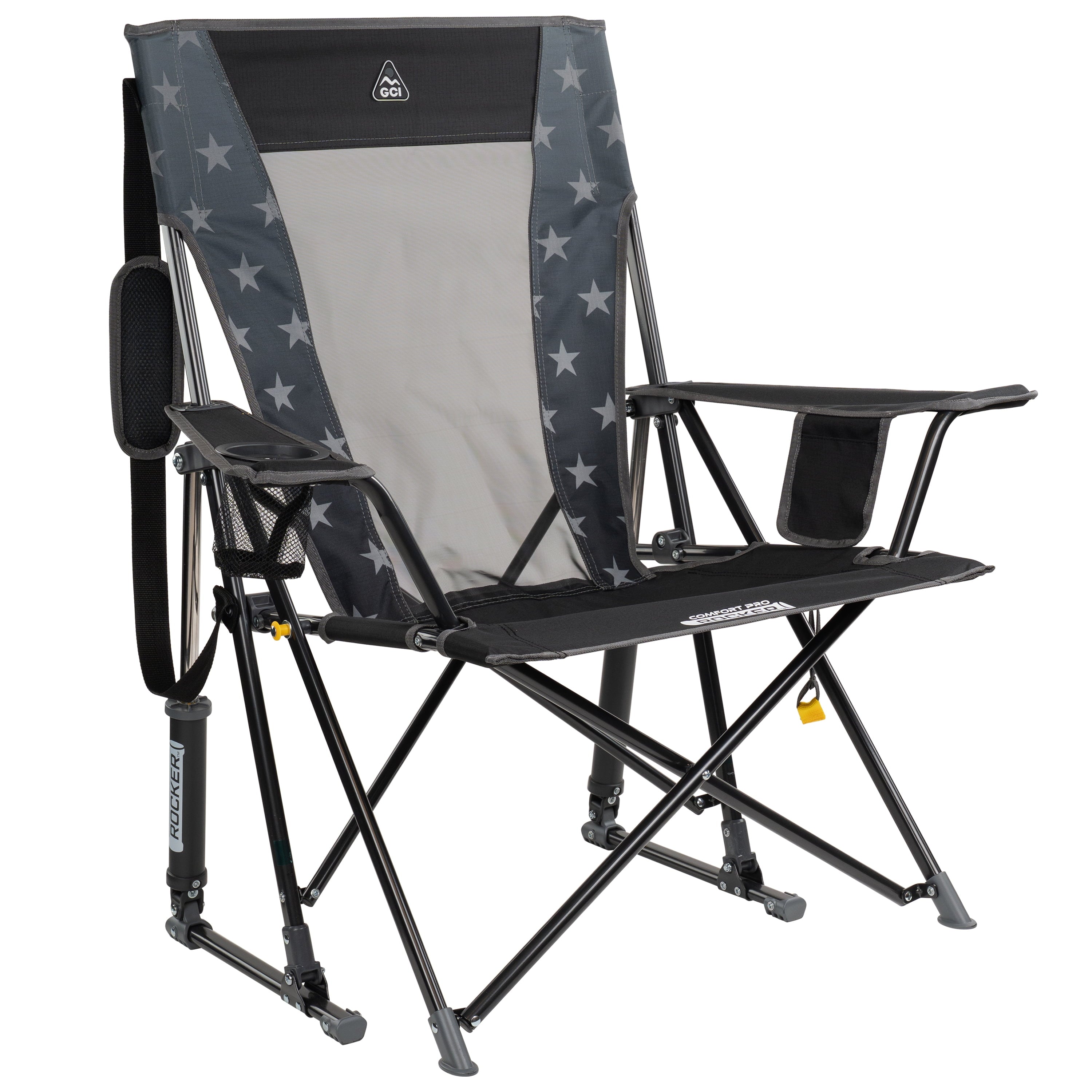 Comfort Pro Rocker Foldable Rocking Camp Chair with Solid Backrest, Dark Charcoal