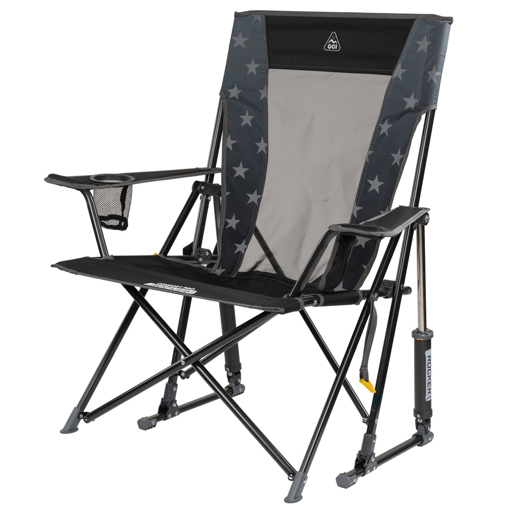 Comfort Pro Rocker Foldable Rocking Camp Chair with Solid Backrest, Dark Charcoal