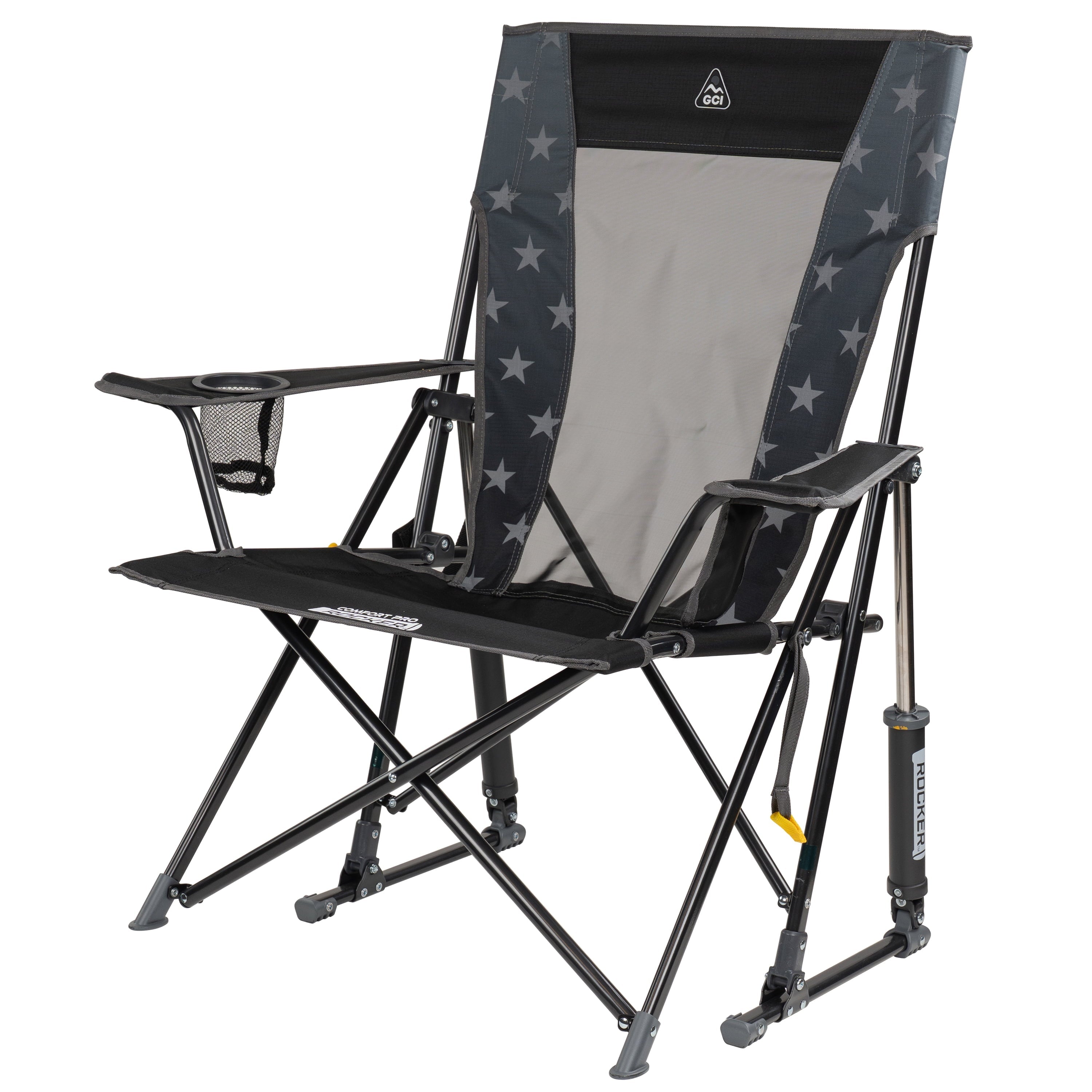 Comfort Pro Rocker Foldable Rocking Camp Chair with Solid Backrest, Dark Charcoal