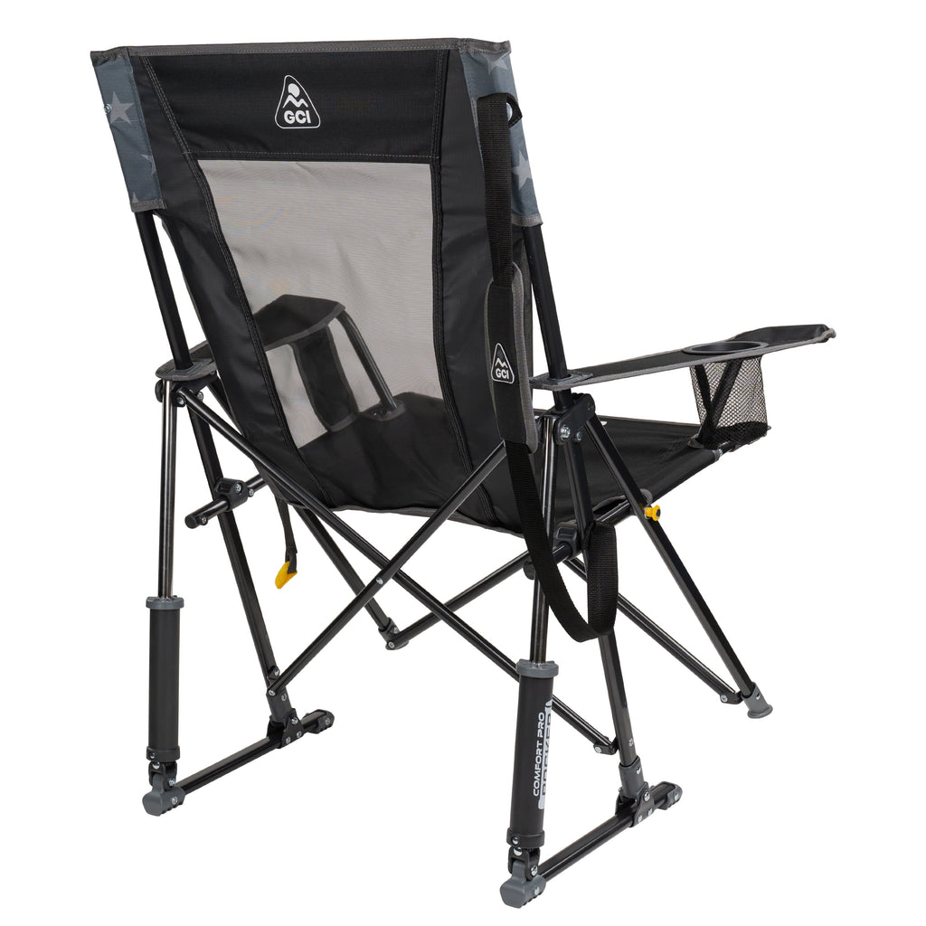 Comfort Pro Rocker Foldable Rocking Camp Chair with Solid Backrest, Dark Charcoal