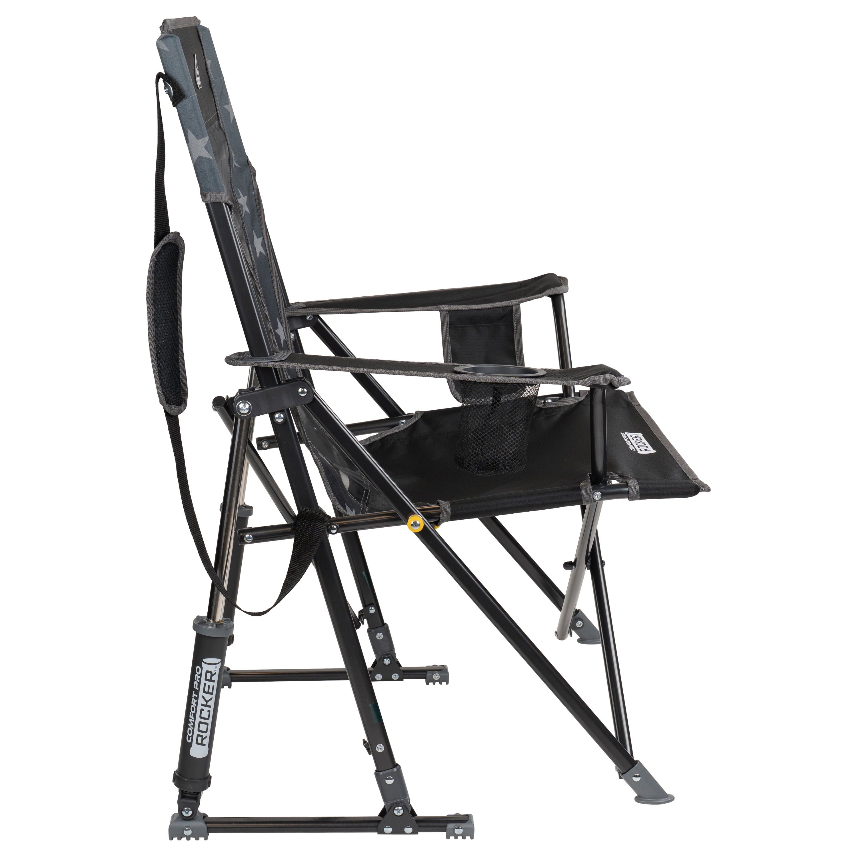 Comfort Pro Rocker Foldable Rocking Camp Chair with Solid Backrest, Dark Charcoal