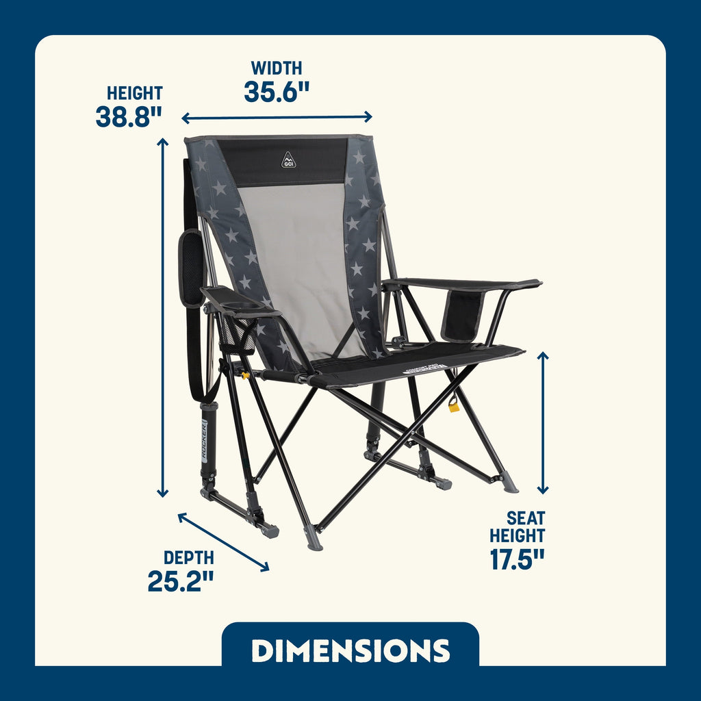 Comfort Pro Rocker Foldable Rocking Camp Chair with Solid Backrest, Dark Charcoal