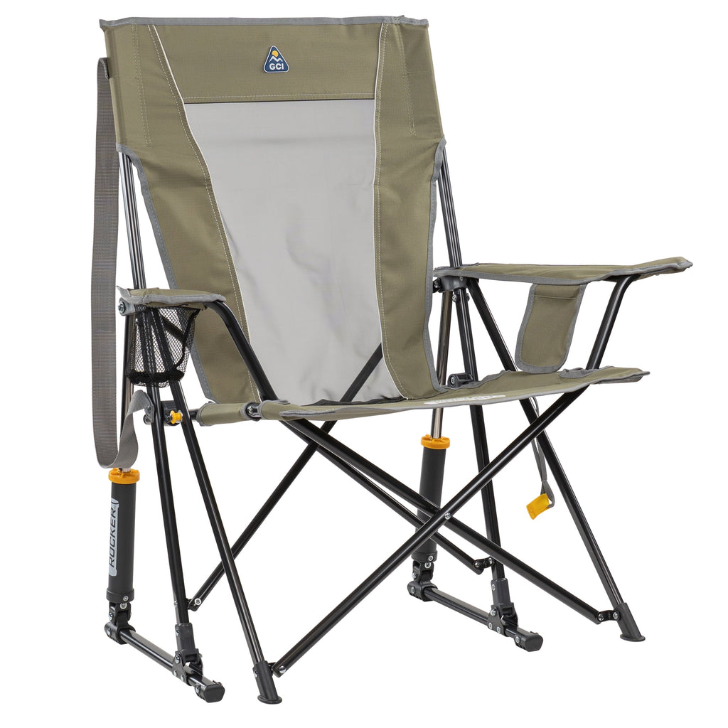 Comfort Pro Rocker Foldable Rocking Camp Chair with Solid Backrest, Dark Charcoal