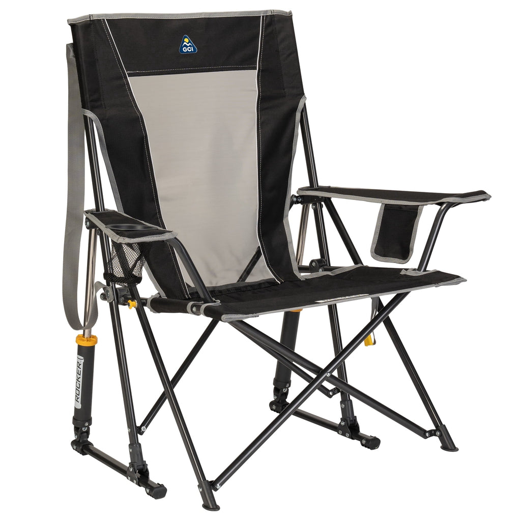 Comfort Pro Rocker Foldable Rocking Camp Chair with Solid Backrest, Dark Charcoal