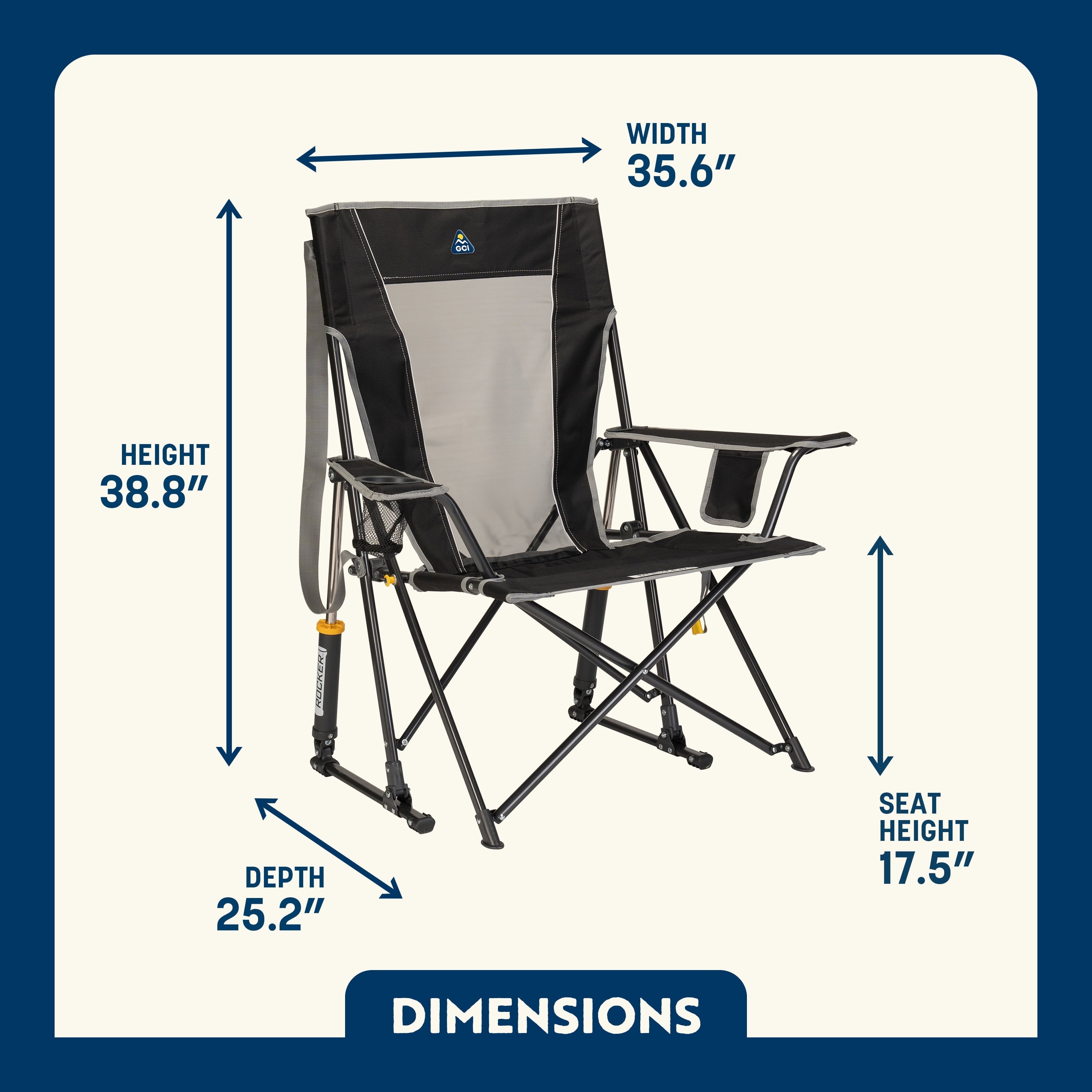 Comfort Pro Rocker Foldable Rocking Camp Chair with Solid Backrest, Dark Charcoal