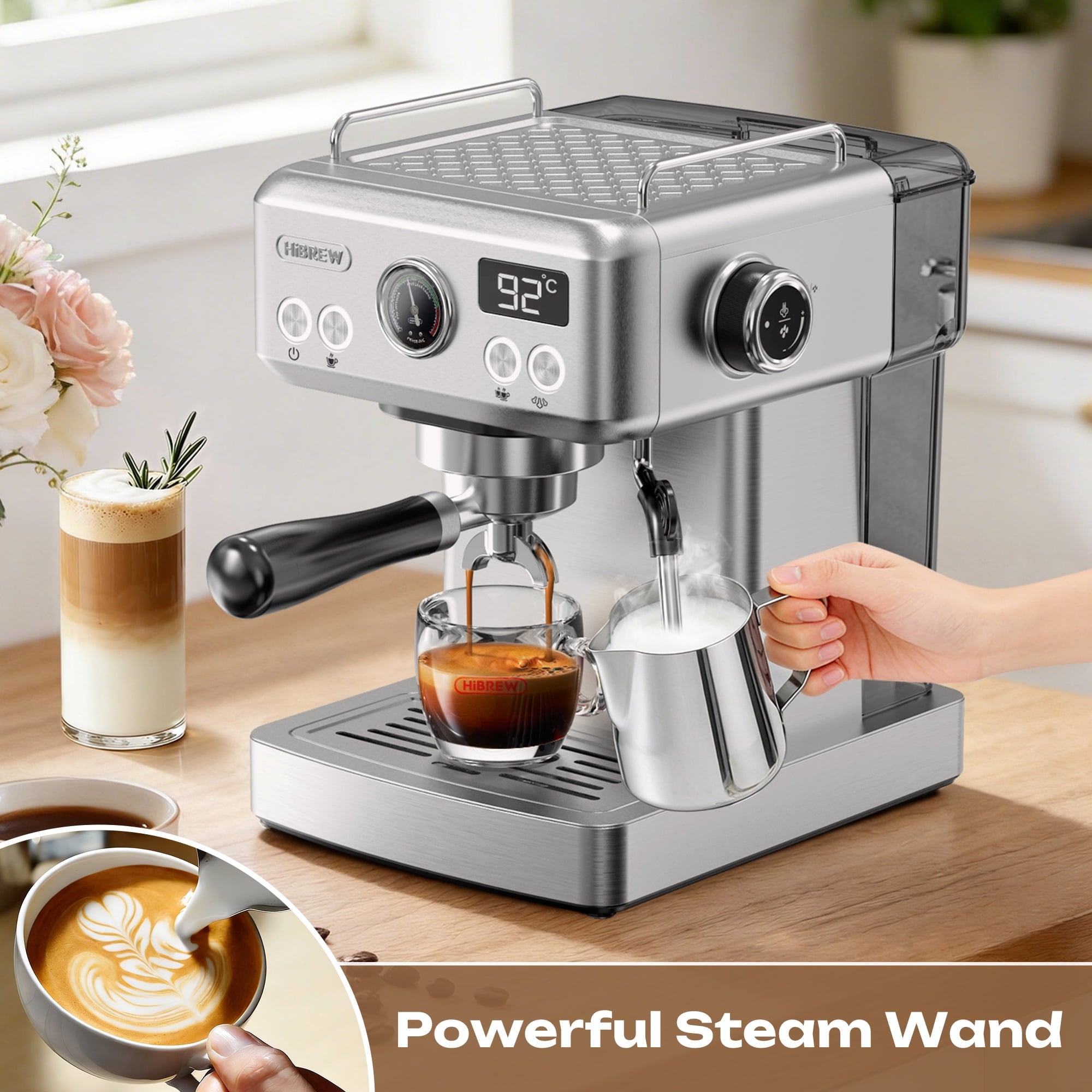 58mm Espresso Machine H10A, 20 Bar Coffee Maker with PID Temperature Control &amp;Steam Wand, Stainless Steel Coffee Machine for Home Use