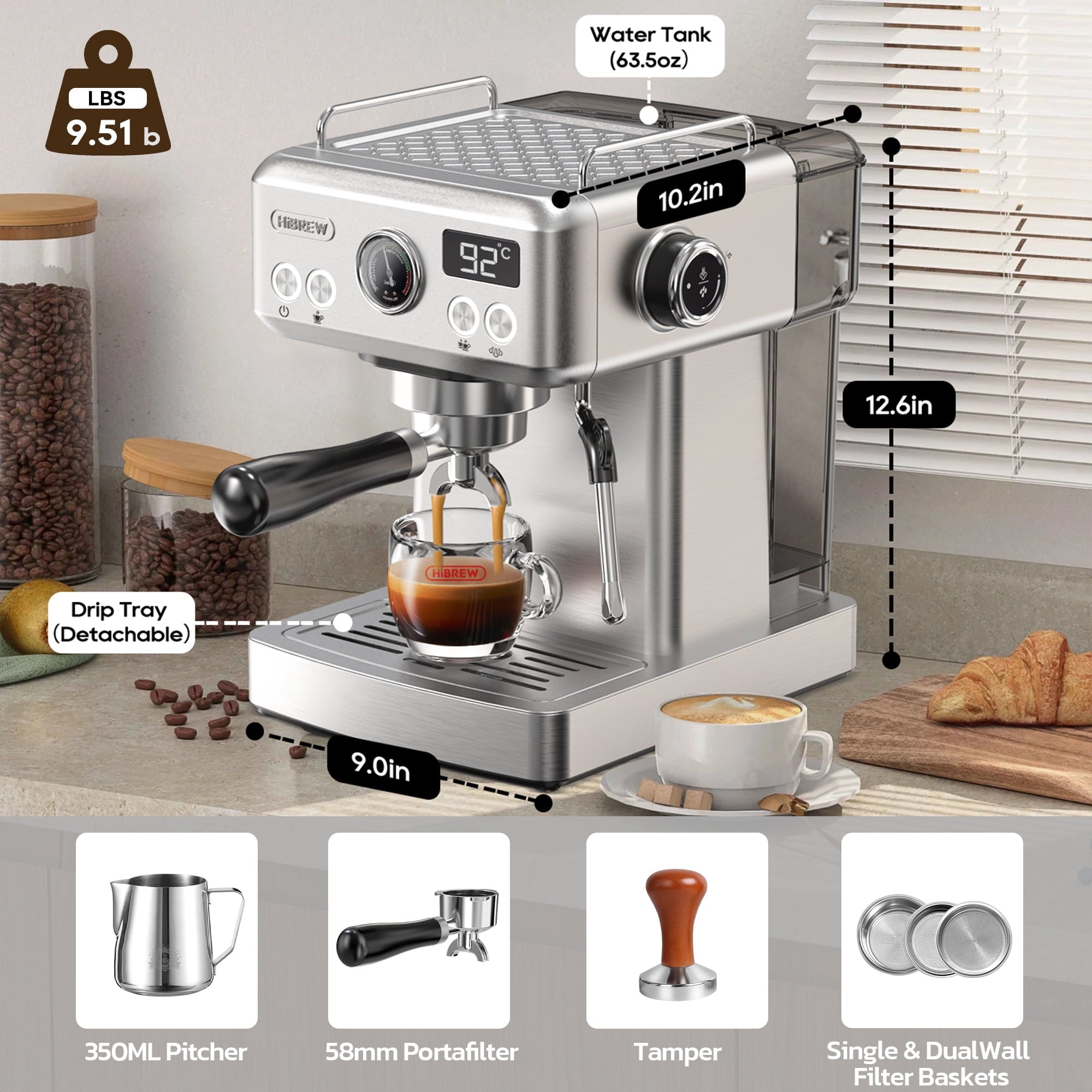 58mm Espresso Machine H10A, 20 Bar Coffee Maker with PID Temperature Control &amp;Steam Wand, Stainless Steel Coffee Machine for Home Use