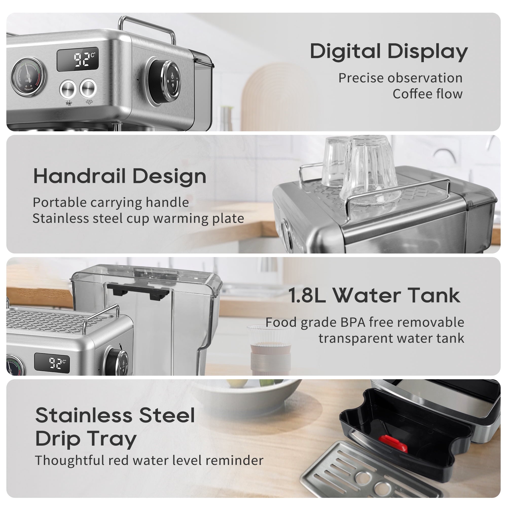 58mm Espresso Machine H10A, 20 Bar Coffee Maker with PID Temperature Control &amp;Steam Wand, Stainless Steel Coffee Machine for Home Use
