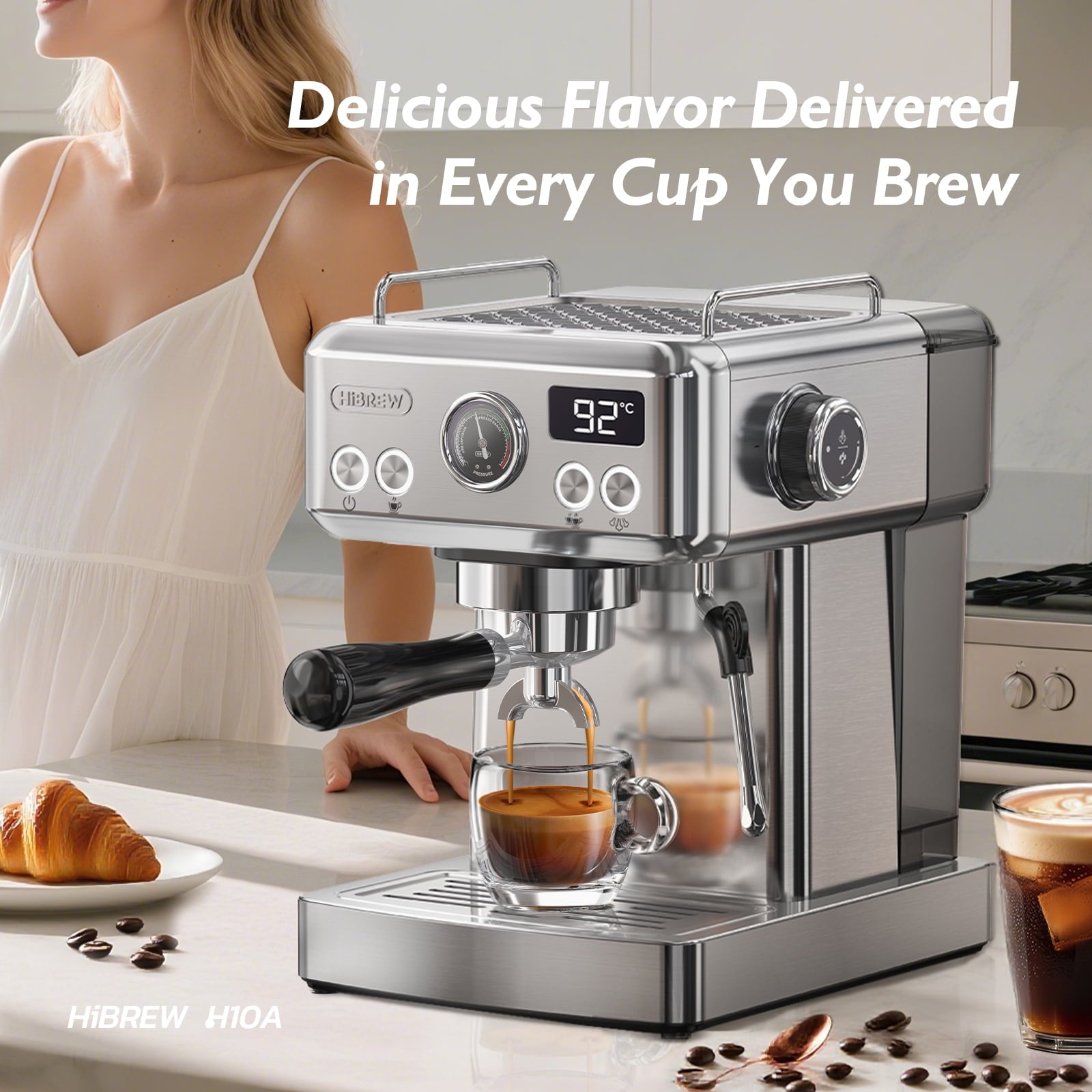 58mm Espresso Machine H10A, 20 Bar Coffee Maker with PID Temperature Control &amp;Steam Wand, Stainless Steel Coffee Machine for Home Use
