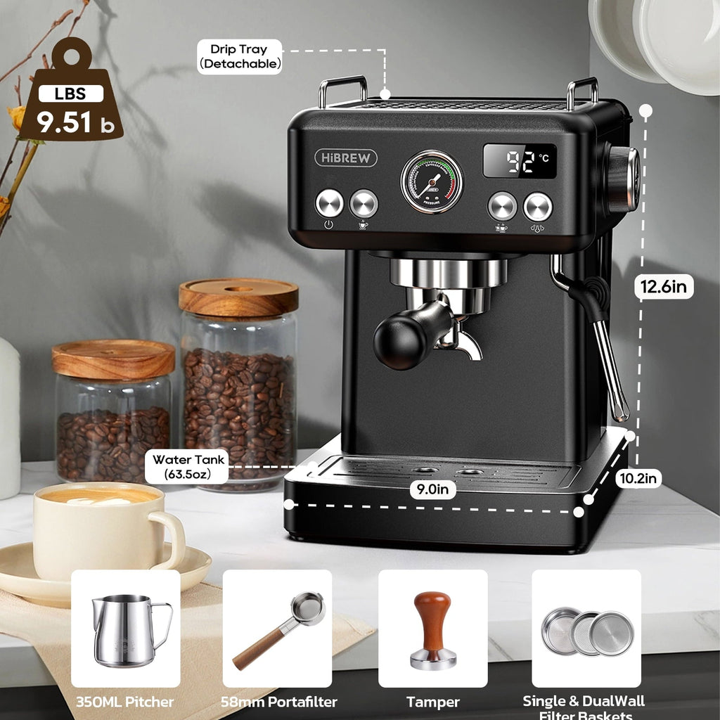 58mm Espresso Machine H10A, 20 Bar Coffee Maker with PID Temperature Control &amp;Steam Wand, Stainless Steel Coffee Machine for Home Use