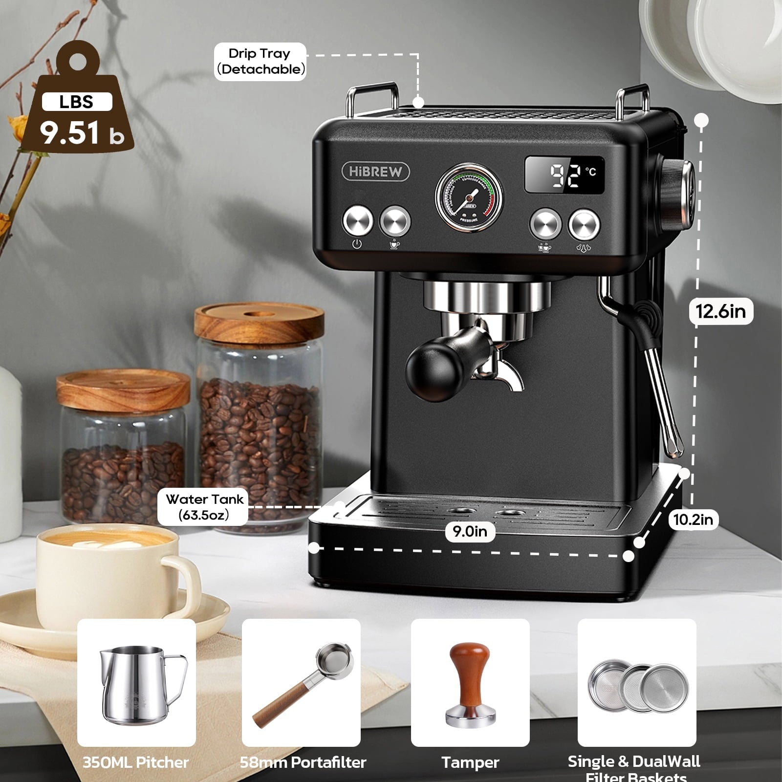 58mm Espresso Machine H10A, 20 Bar Coffee Maker with PID Temperature Control &amp;Steam Wand, Stainless Steel Coffee Machine for Home Use