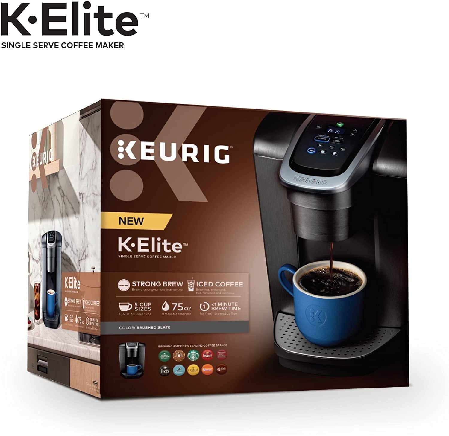 K-Elite Single Serve K-Cup Pod Coffee Maker, with Strong Temperature Control, Iced Coffee Capability, 12oz Brew Size, Programmable, Brushed Slate