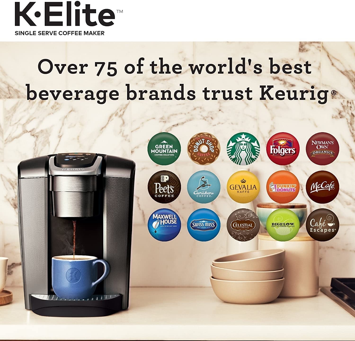 K-Elite Single Serve K-Cup Pod Coffee Maker, with Strong Temperature Control, Iced Coffee Capability, 12oz Brew Size, Programmable, Brushed Slate