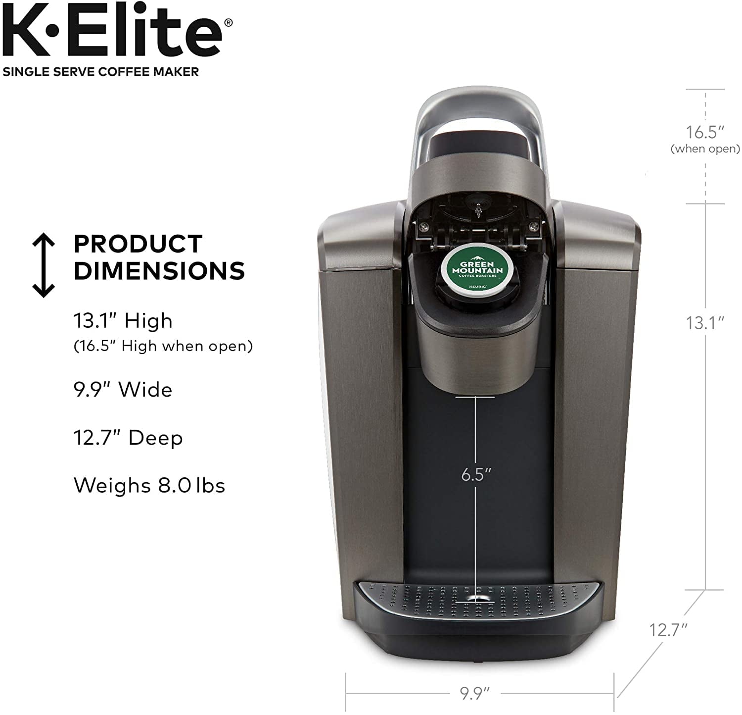 K-Elite Single Serve K-Cup Pod Coffee Maker, with Strong Temperature Control, Iced Coffee Capability, 12oz Brew Size, Programmable, Brushed Slate