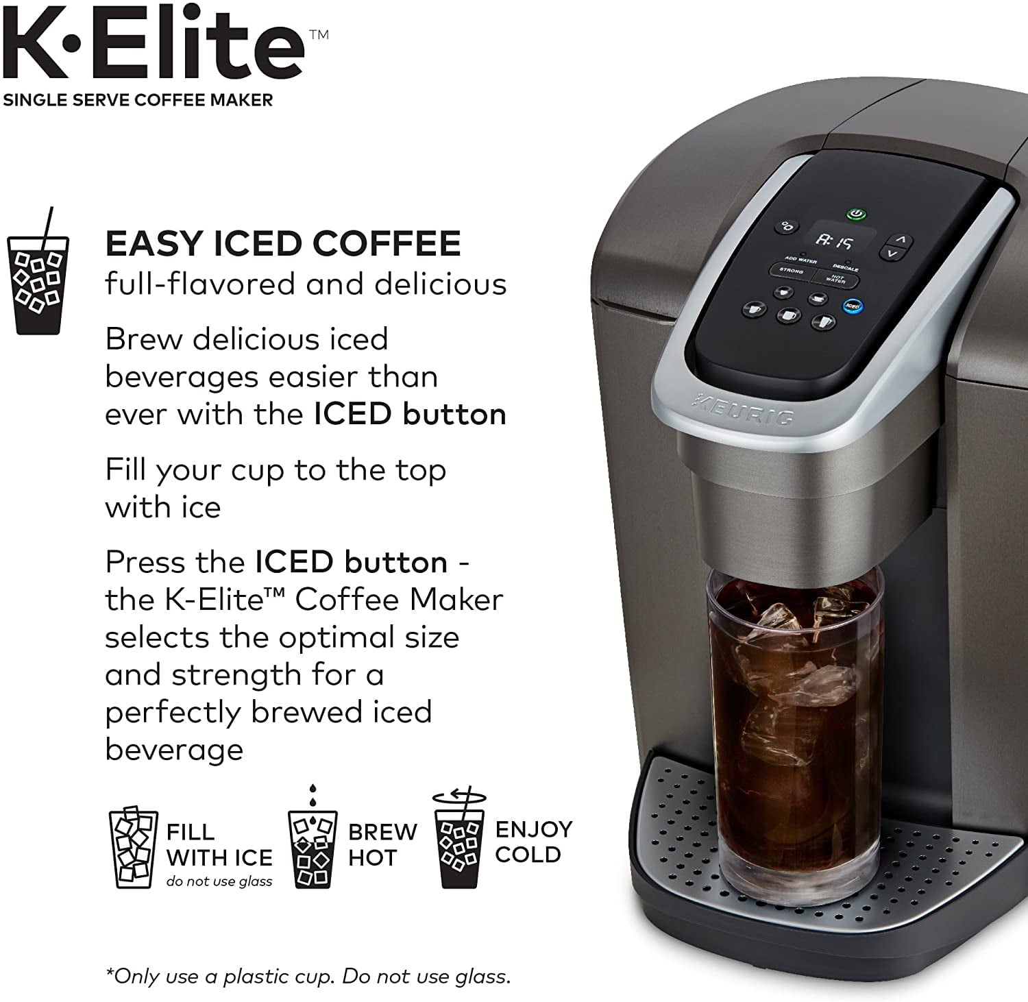 K-Elite Single Serve K-Cup Pod Coffee Maker, with Strong Temperature Control, Iced Coffee Capability, 12oz Brew Size, Programmable, Brushed Slate