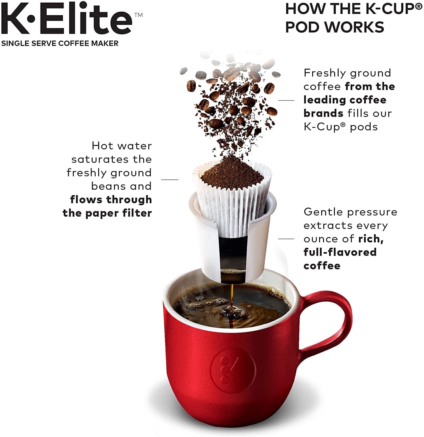K-Elite Single Serve K-Cup Pod Coffee Maker, with Strong Temperature Control, Iced Coffee Capability, 12oz Brew Size, Programmable, Brushed Slate