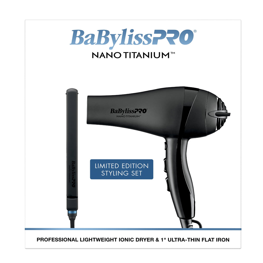 Nano Titanium Limited Edition 1" Ultra-Thin Flat Iron &amp; Professional Lightweight Ionic Dryer Prepack