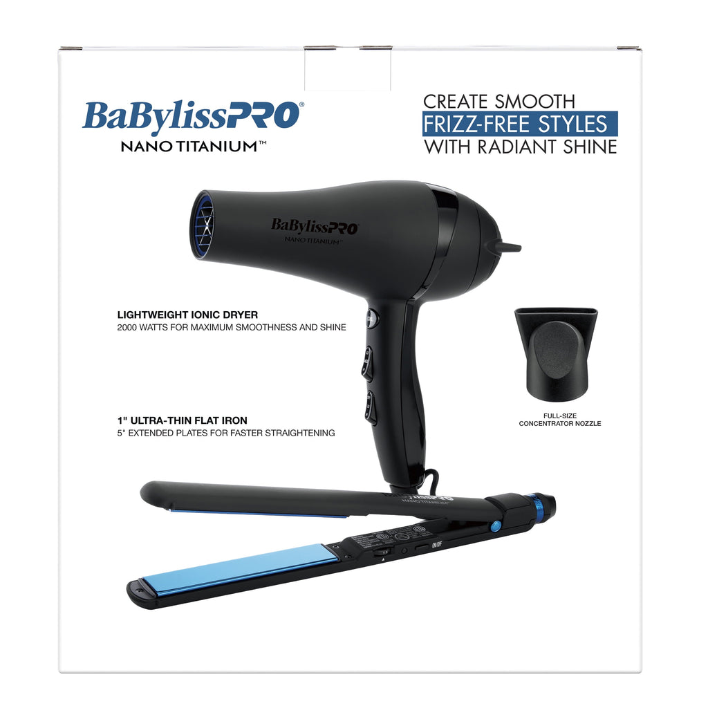 Nano Titanium Limited Edition 1" Ultra-Thin Flat Iron &amp; Professional Lightweight Ionic Dryer Prepack