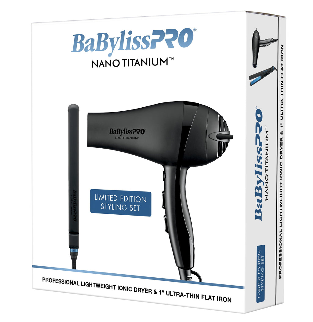 Nano Titanium Limited Edition 1" Ultra-Thin Flat Iron &amp; Professional Lightweight Ionic Dryer Prepack