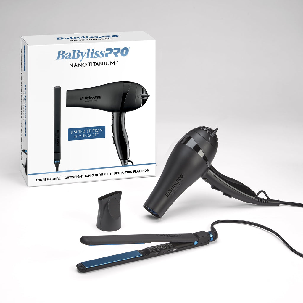 Nano Titanium Limited Edition 1" Ultra-Thin Flat Iron &amp; Professional Lightweight Ionic Dryer Prepack