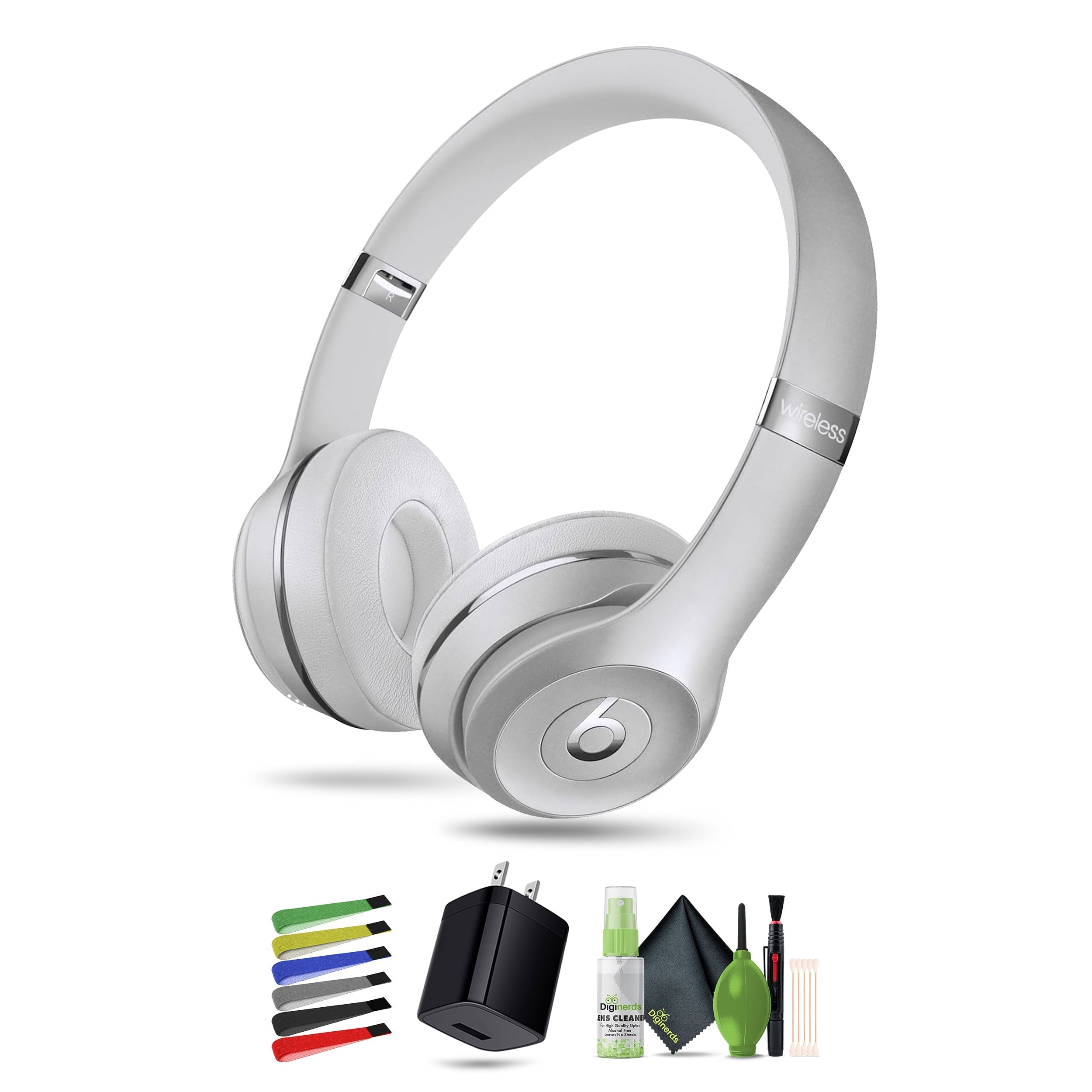 Solo3 Wireless On-Ear Headphones (Silver) Bundle with Accessories