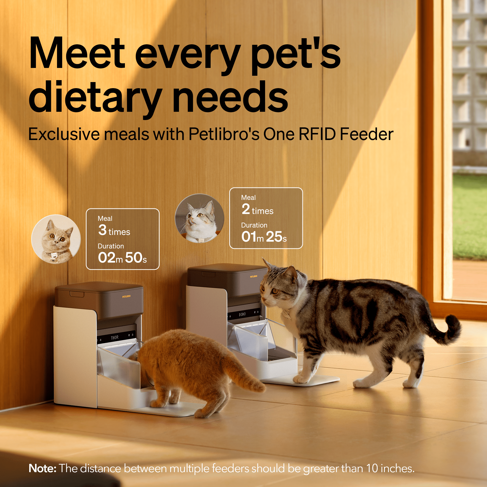One RFID Smart Automatic Cat Feeder, 5G Wi-Fi Smart Pet Feeder with Collar Tag, 3L Auto Cat Food Dispenser with App Control, 1–10 Meals per Day, Bundle of 2