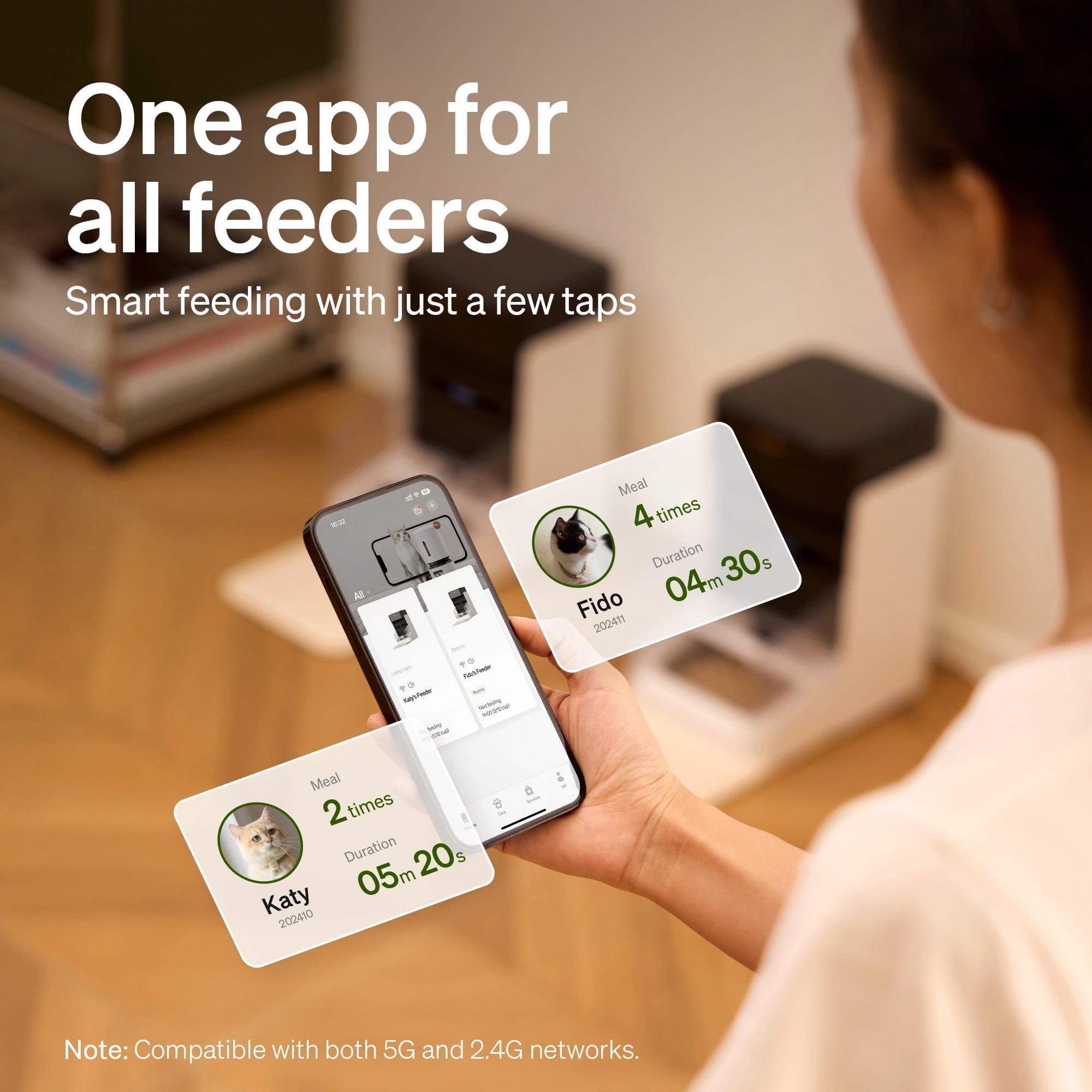 One RFID Smart Automatic Cat Feeder, 5G Wi-Fi Smart Pet Feeder with Collar Tag, 3L Auto Cat Food Dispenser with App Control, 1–10 Meals per Day, Bundle of 2
