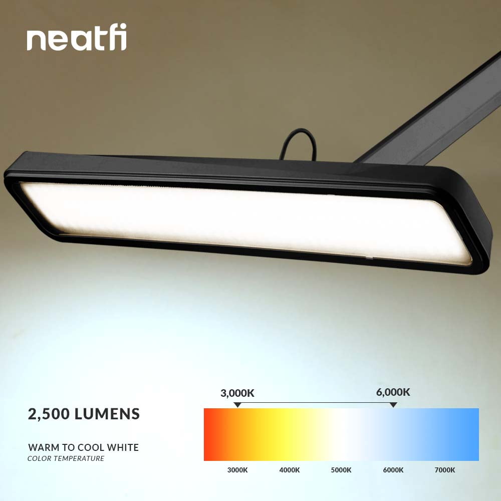 Modern LED Desk Lamp with Clamp, 2500 Lumens, 5 Light Modes, 22-inch, Black