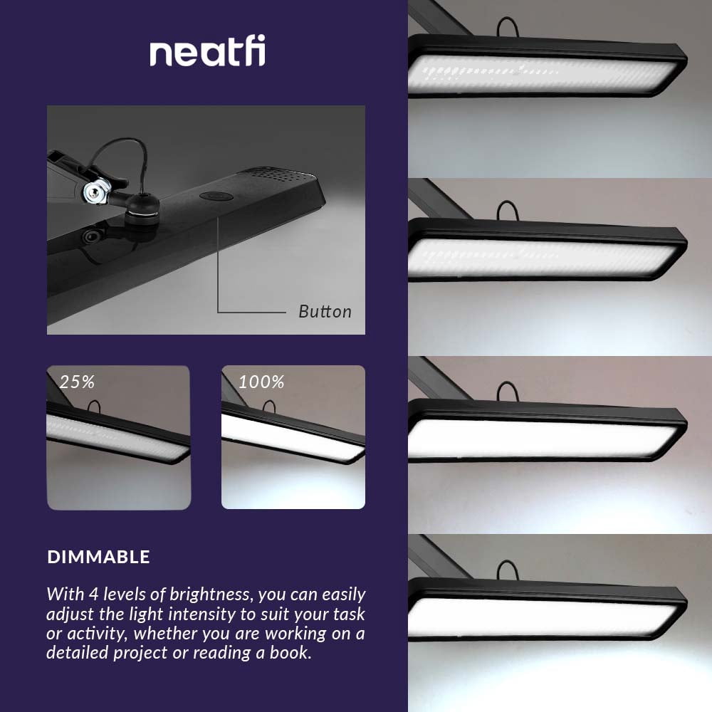 Modern LED Desk Lamp with Clamp, 2500 Lumens, 5 Light Modes, 22-inch, Black