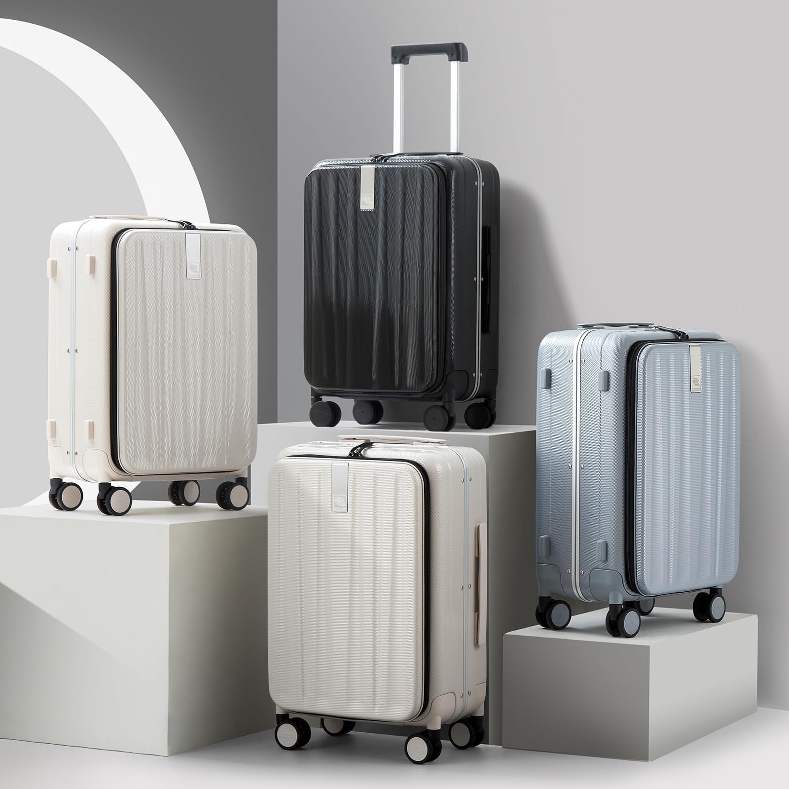 20 Inch Carry-On Luggage PC Hard Shell Suitcases for Travel Front Opening Aluminum Frame Tsa Luggage Rolling Suitcase with Wheels.(Jet Black)