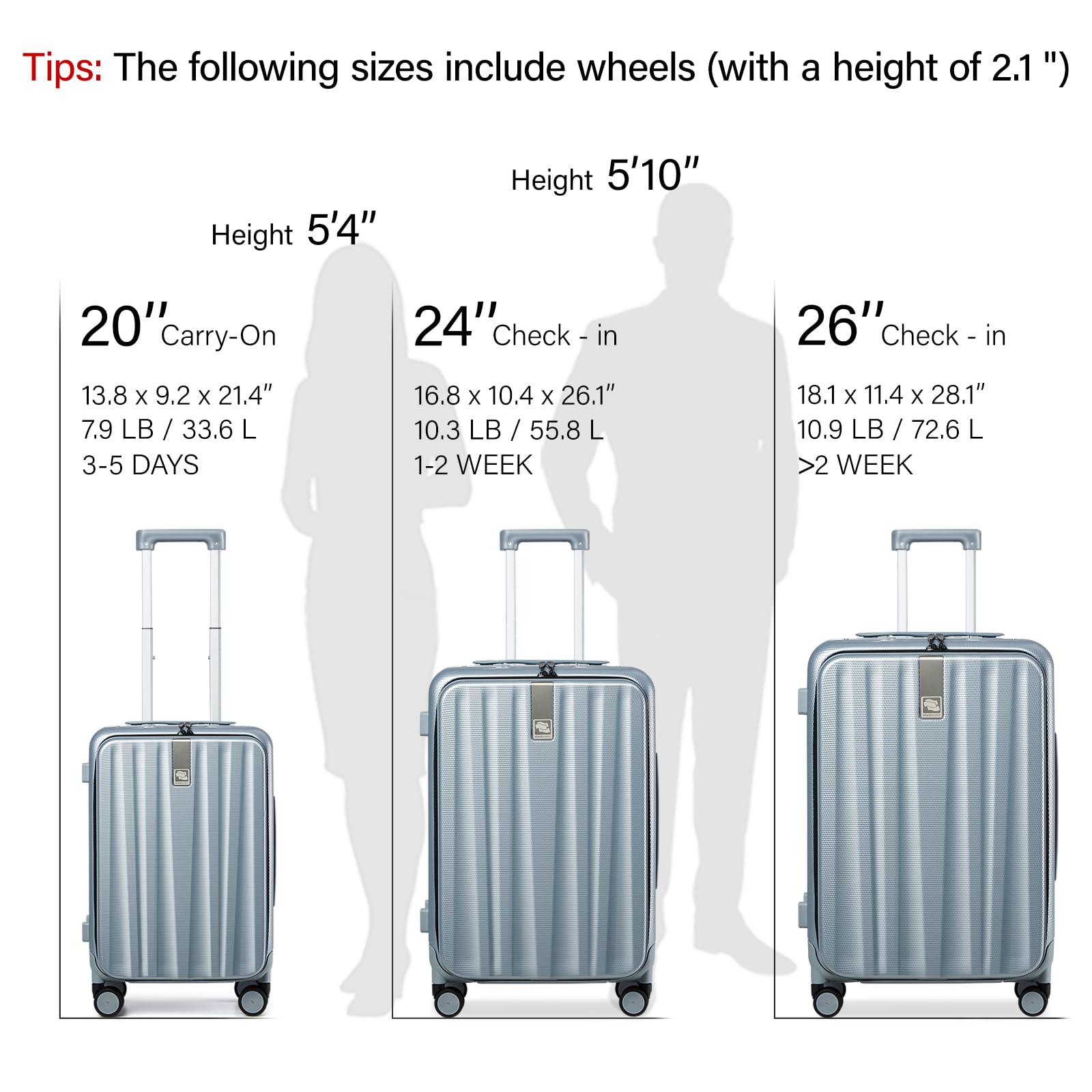 20 Inch Carry-On Luggage PC Hard Shell Suitcases for Travel Front Opening Aluminum Frame Tsa Luggage Rolling Suitcase with Wheels.(Jet Black)