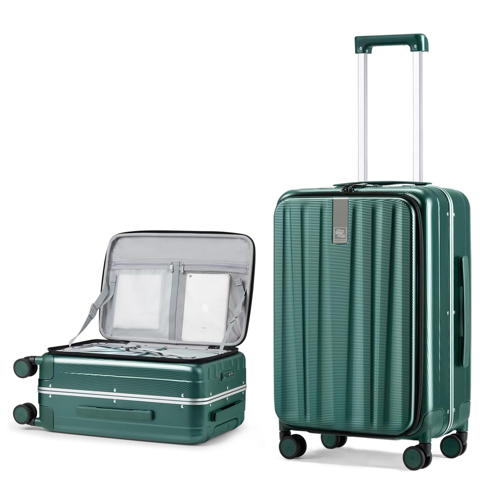 20 Inch Carry-On Luggage PC Hard Shell Suitcases for Travel Front Opening Aluminum Frame Tsa Luggage Rolling Suitcase with Wheels.(Jet Black)