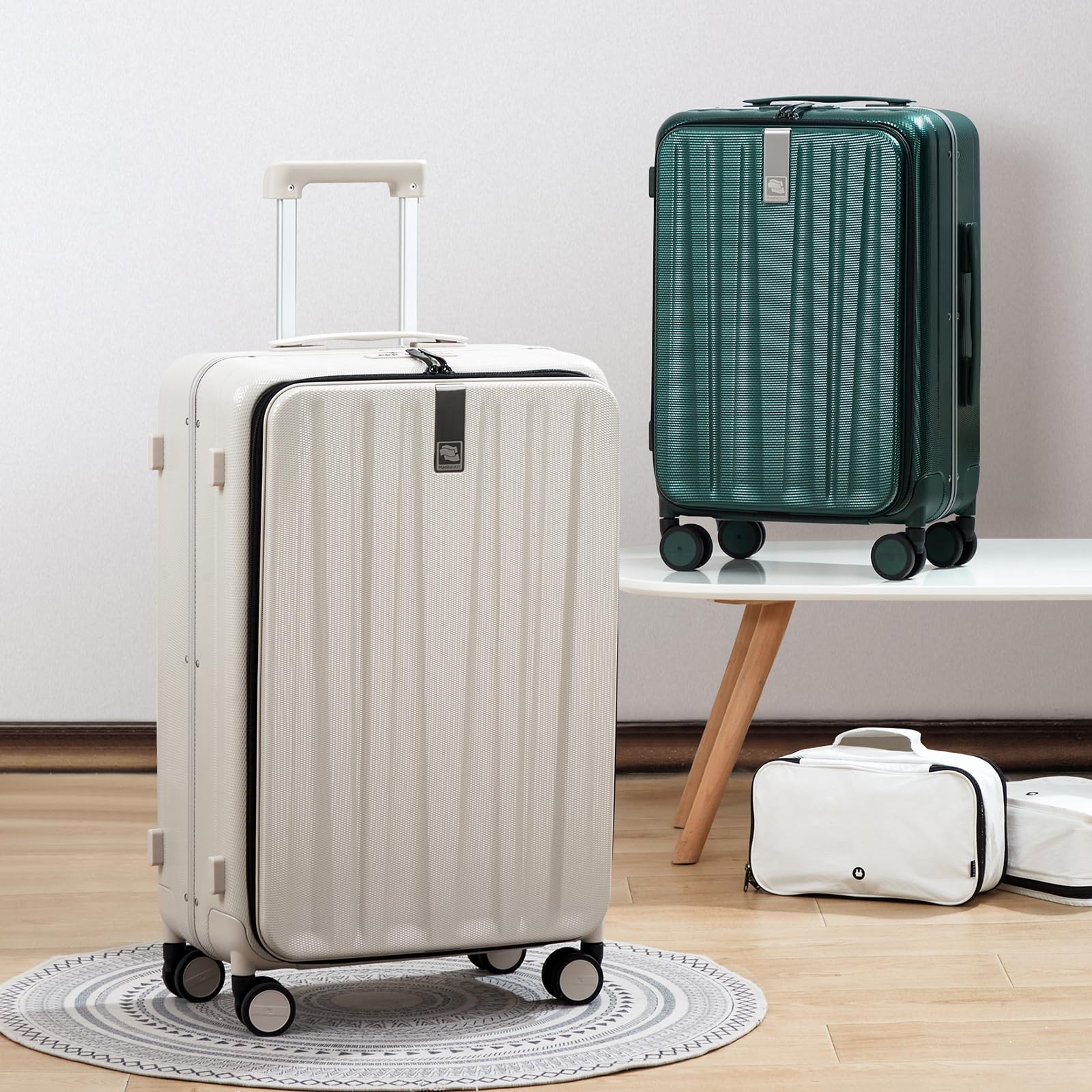 20 Inch Carry-On Luggage PC Hard Shell Suitcases for Travel Front Opening Aluminum Frame Tsa Luggage Rolling Suitcase with Wheels.(Jet Black)
