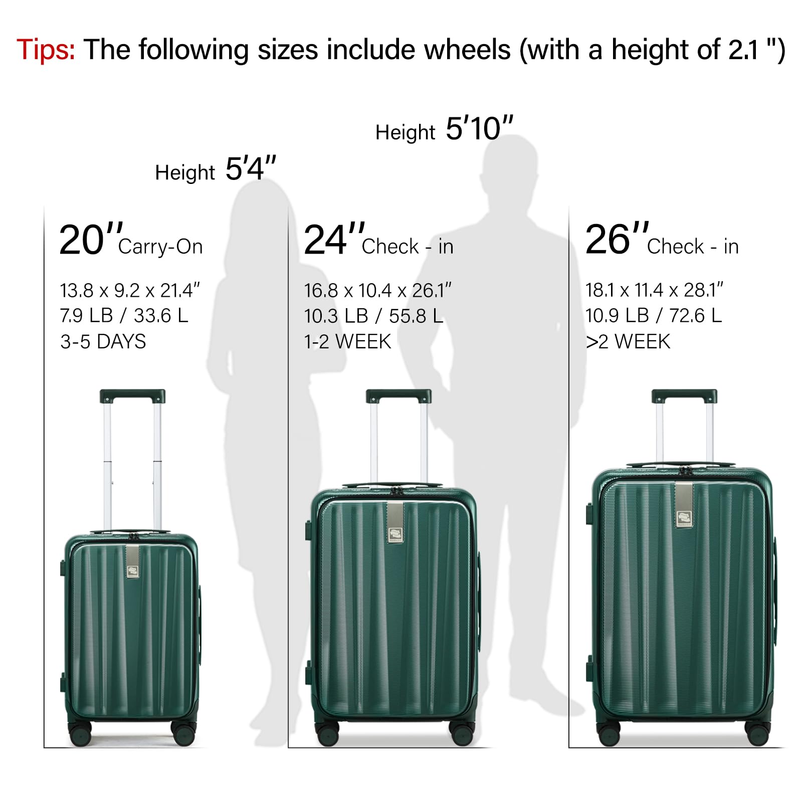 20 Inch Carry-On Luggage PC Hard Shell Suitcases for Travel Front Opening Aluminum Frame Tsa Luggage Rolling Suitcase with Wheels.(Jet Black)