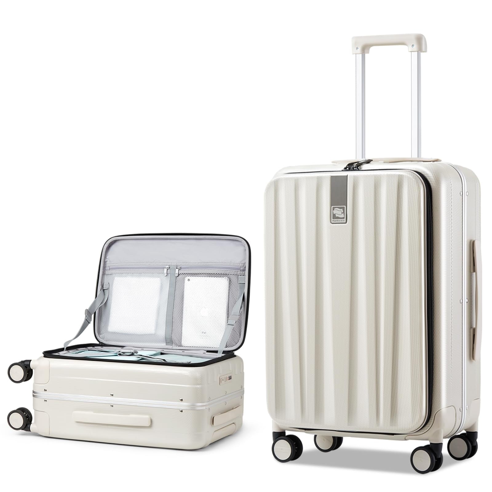 20 Inch Carry-On Luggage PC Hard Shell Suitcases for Travel Front Opening Aluminum Frame Tsa Luggage Rolling Suitcase with Wheels.(Jet Black)