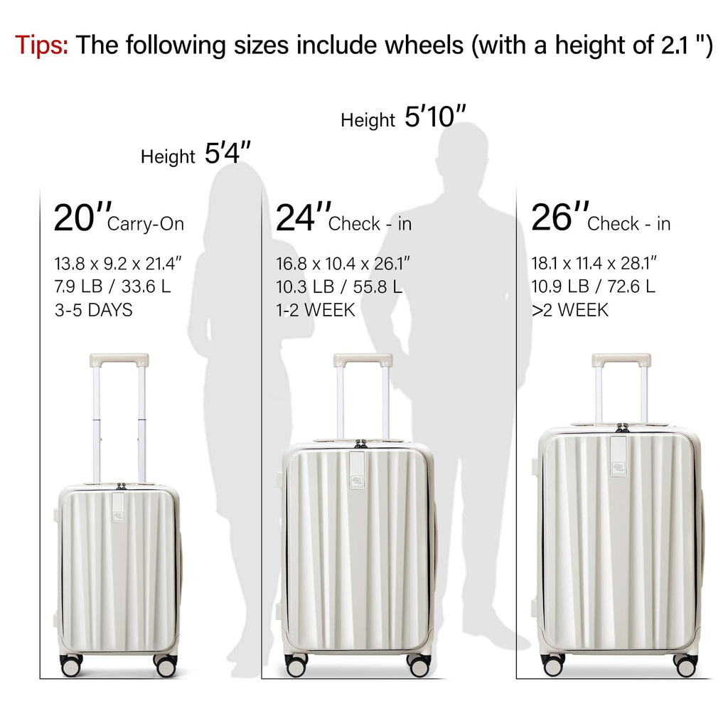 20 Inch Carry-On Luggage PC Hard Shell Suitcases for Travel Front Opening Aluminum Frame Tsa Luggage Rolling Suitcase with Wheels.(Jet Black)