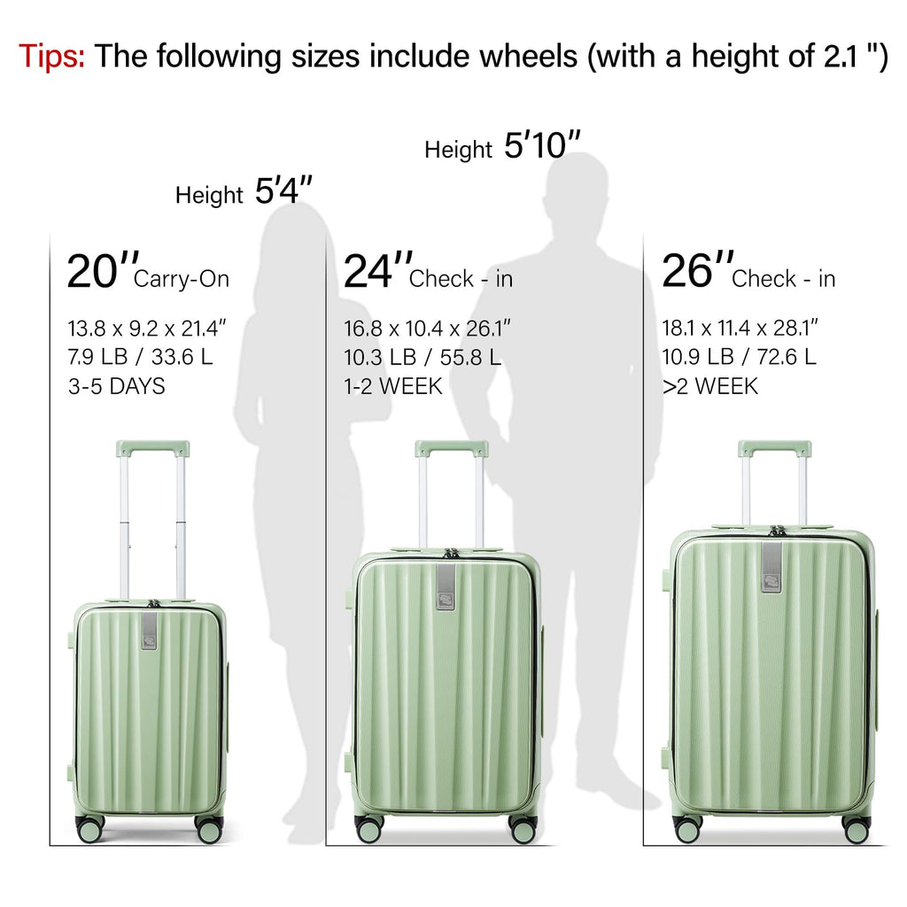 20 Inch Carry-On Luggage PC Hard Shell Suitcases for Travel Front Opening Aluminum Frame Tsa Luggage Rolling Suitcase with Wheels.(Jet Black)