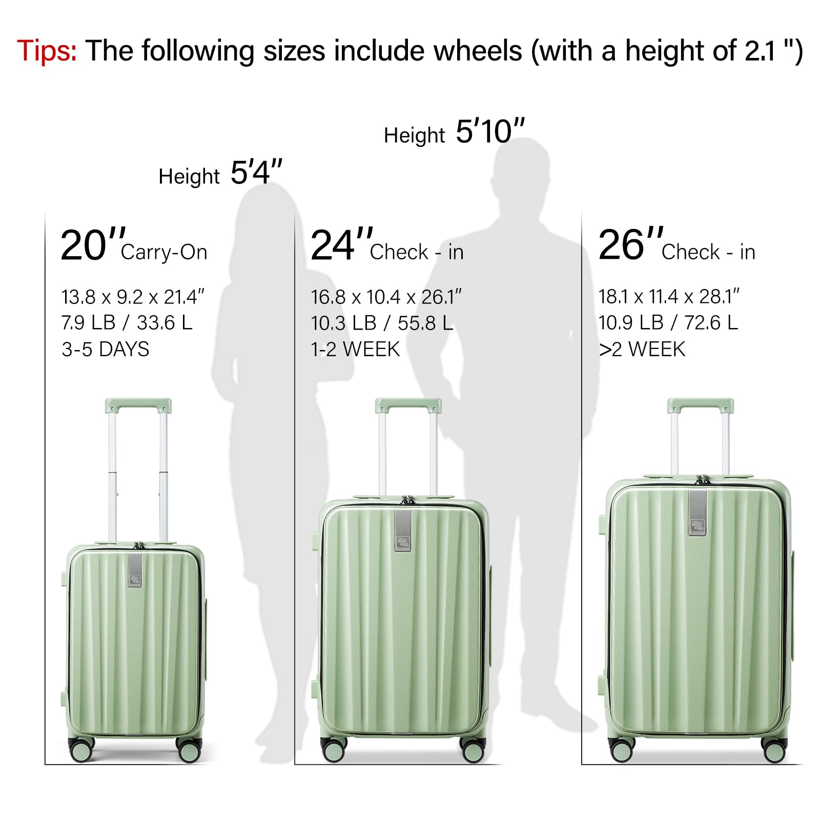 20 Inch Carry-On Luggage PC Hard Shell Suitcases for Travel Front Opening Aluminum Frame Tsa Luggage Rolling Suitcase with Wheels.(Jet Black)