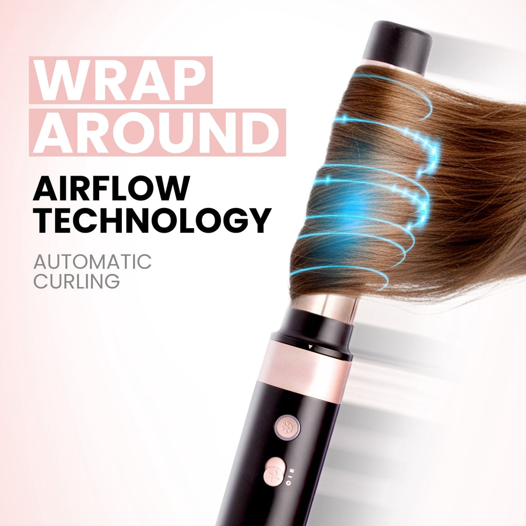 6 in 1 Professional Hot Air Styler • Powerful Hair Dryer &amp; Straightener Set • Fast Drying Curling Volumizing Straightening Styling • Includes Protective Travel Case (Black &amp; Rose Gold)