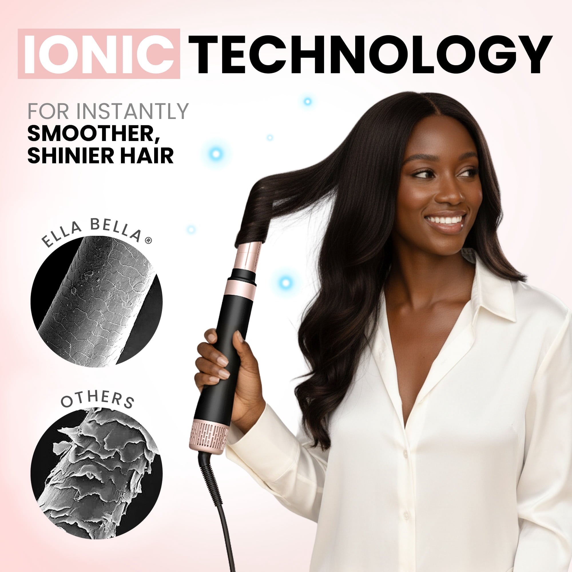 6 in 1 Professional Hot Air Styler • Powerful Hair Dryer &amp; Straightener Set • Fast Drying Curling Volumizing Straightening Styling • Includes Protective Travel Case (Black &amp; Rose Gold)
