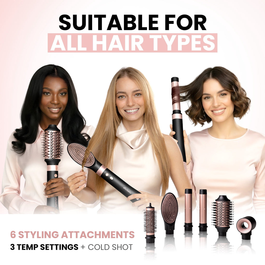 6 in 1 Professional Hot Air Styler • Powerful Hair Dryer &amp; Straightener Set • Fast Drying Curling Volumizing Straightening Styling • Includes Protective Travel Case (Black &amp; Rose Gold)