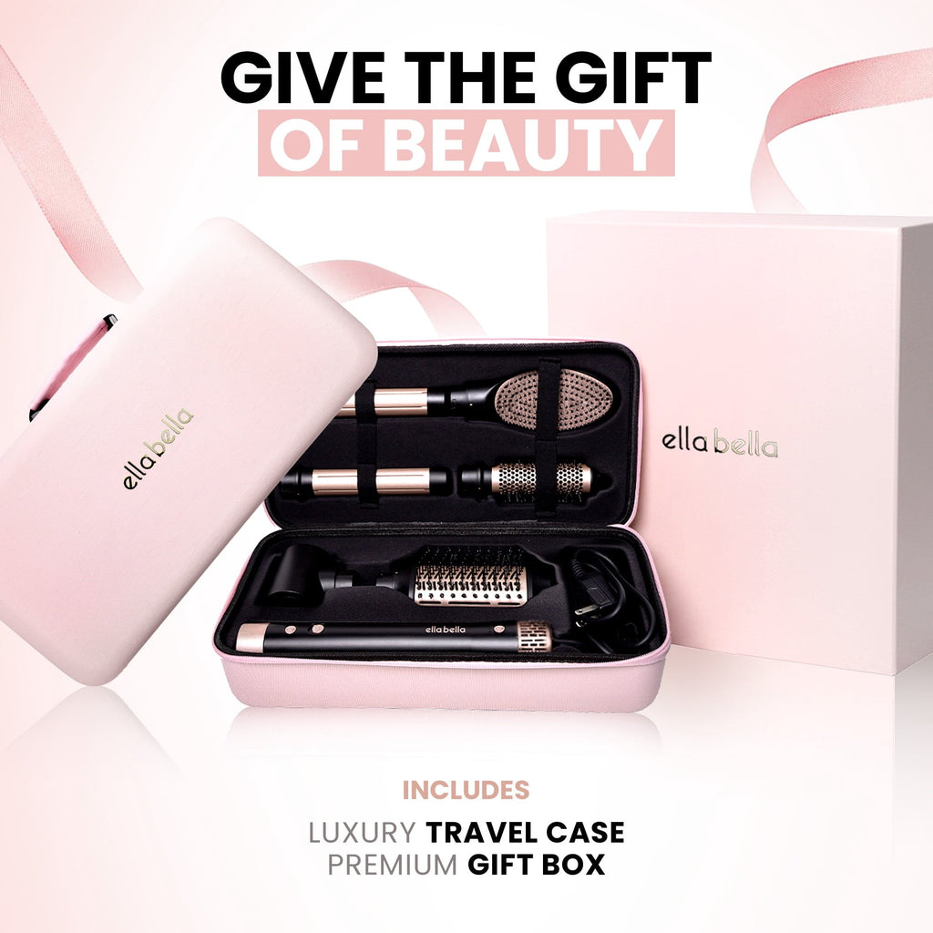6 in 1 Professional Hot Air Styler • Powerful Hair Dryer &amp; Straightener Set • Fast Drying Curling Volumizing Straightening Styling • Includes Protective Travel Case (Black &amp; Rose Gold)
