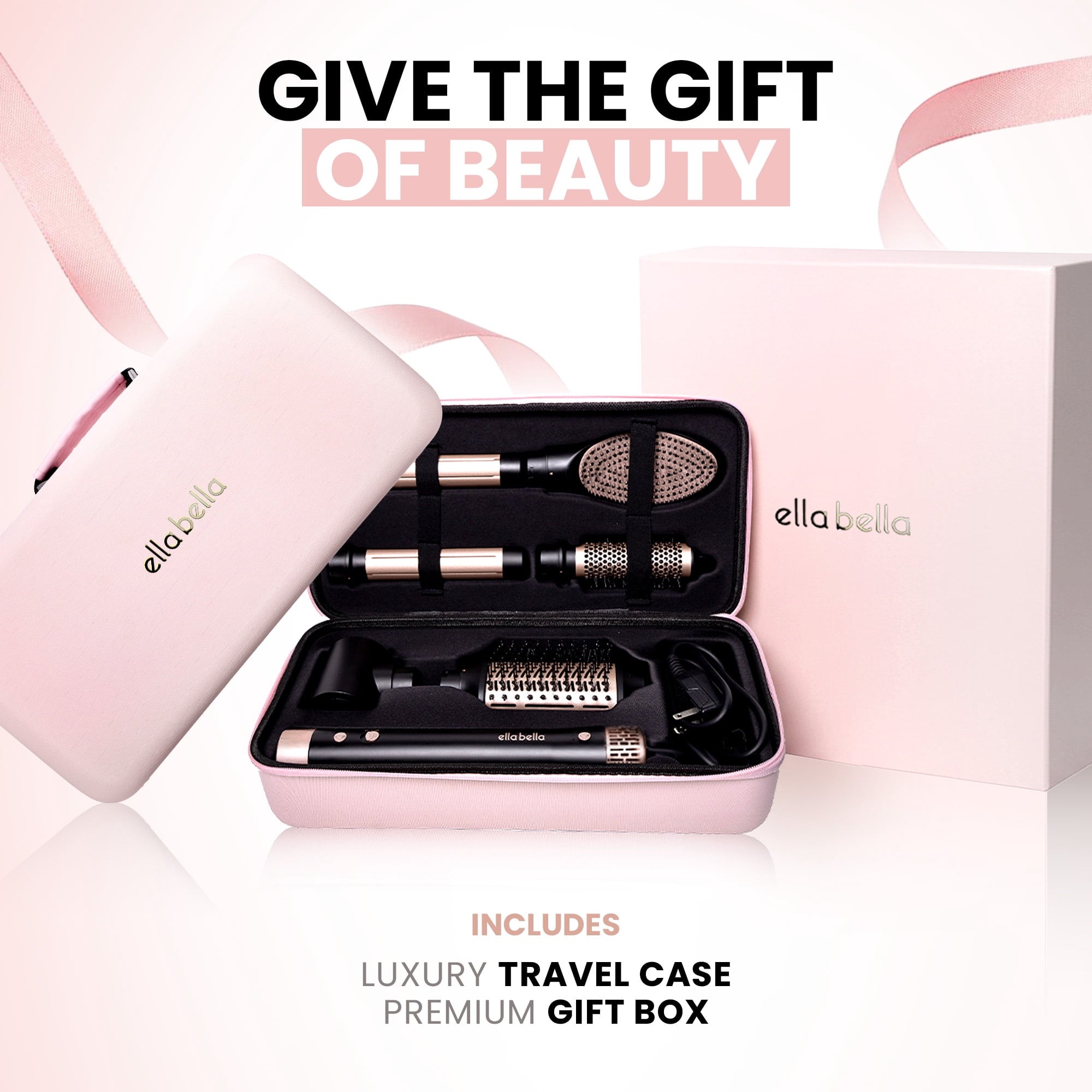 6 in 1 Professional Hot Air Styler • Powerful Hair Dryer &amp; Straightener Set • Fast Drying Curling Volumizing Straightening Styling • Includes Protective Travel Case (Black &amp; Rose Gold)