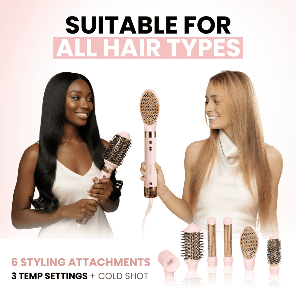 6 in 1 Professional Hot Air Styler • Powerful Hair Dryer &amp; Straightener Set • Fast Drying Curling Volumizing Straightening Styling • Includes Protective Travel Case (Black &amp; Rose Gold)