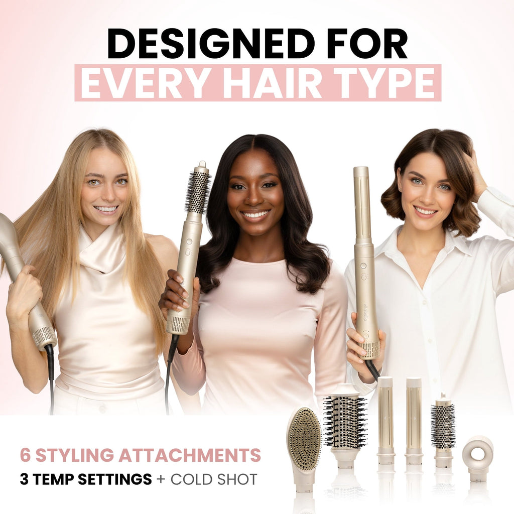 6 in 1 Professional Hot Air Styler • Powerful Hair Dryer &amp; Straightener Set • Fast Drying Curling Volumizing Straightening Styling • Includes Protective Travel Case (Black &amp; Rose Gold)