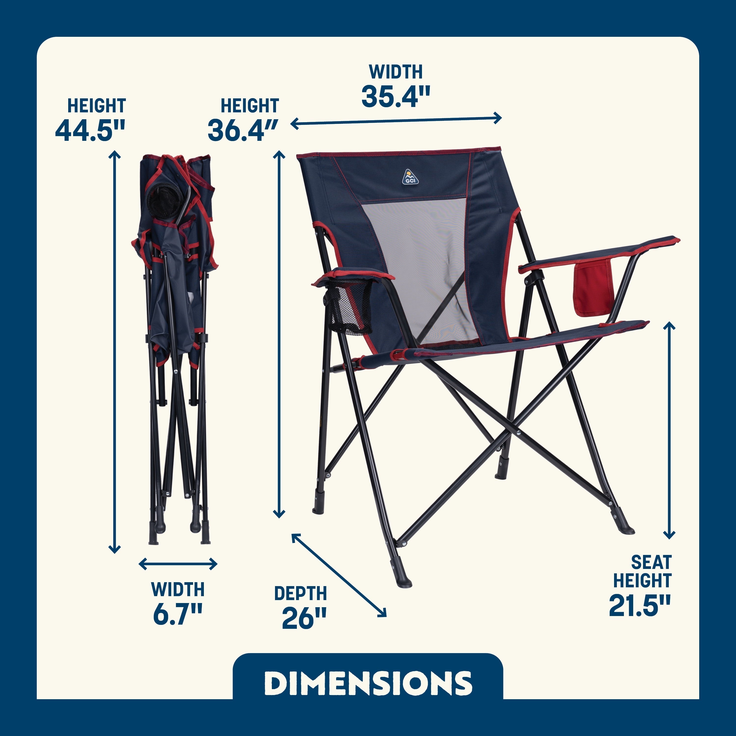 Comfort Quad Lightweight Foldable Camping Chair, Heathered Royal
