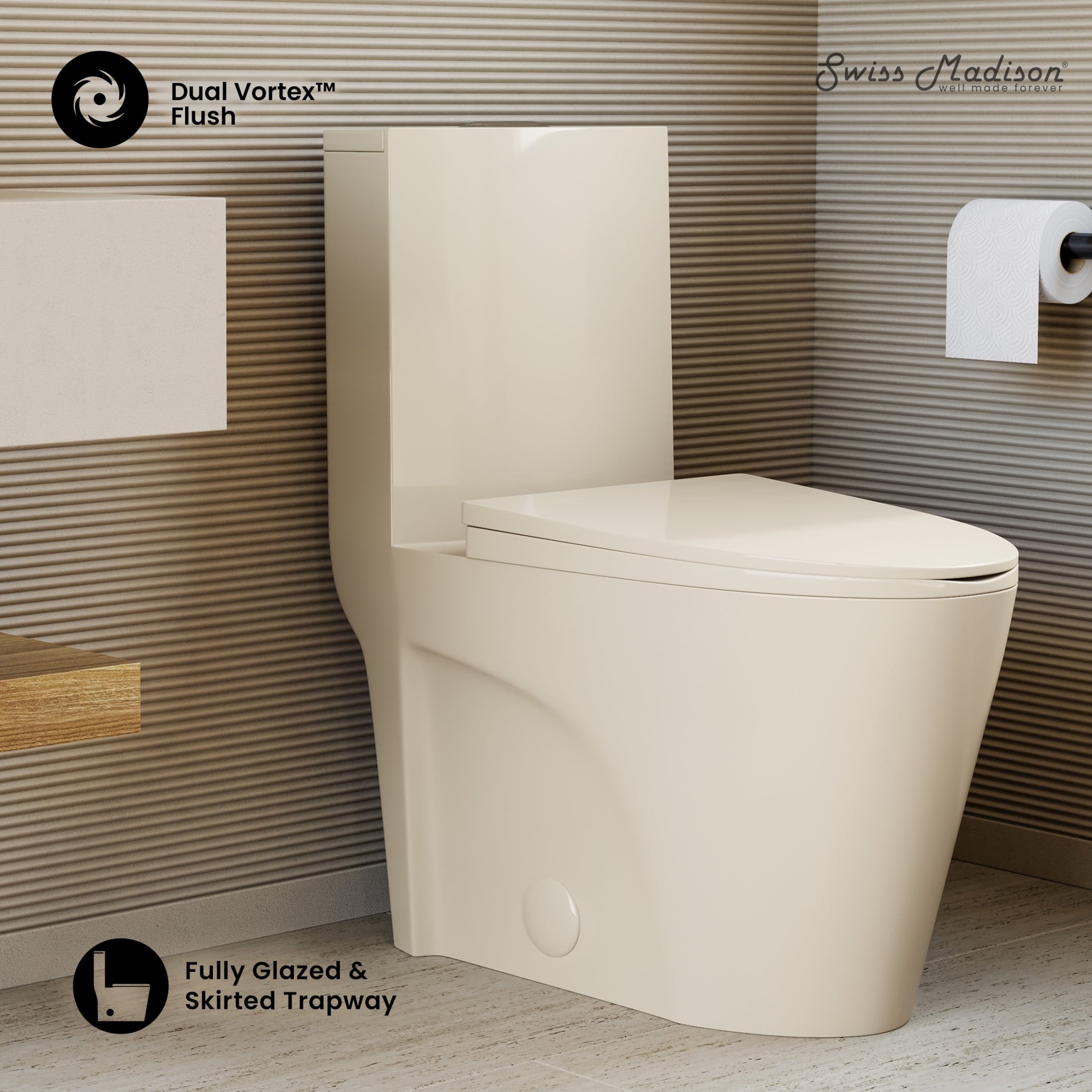 One Piece Elongated Toilet Dual Vortex Flush 1.1/1.6 gpf in Bisque