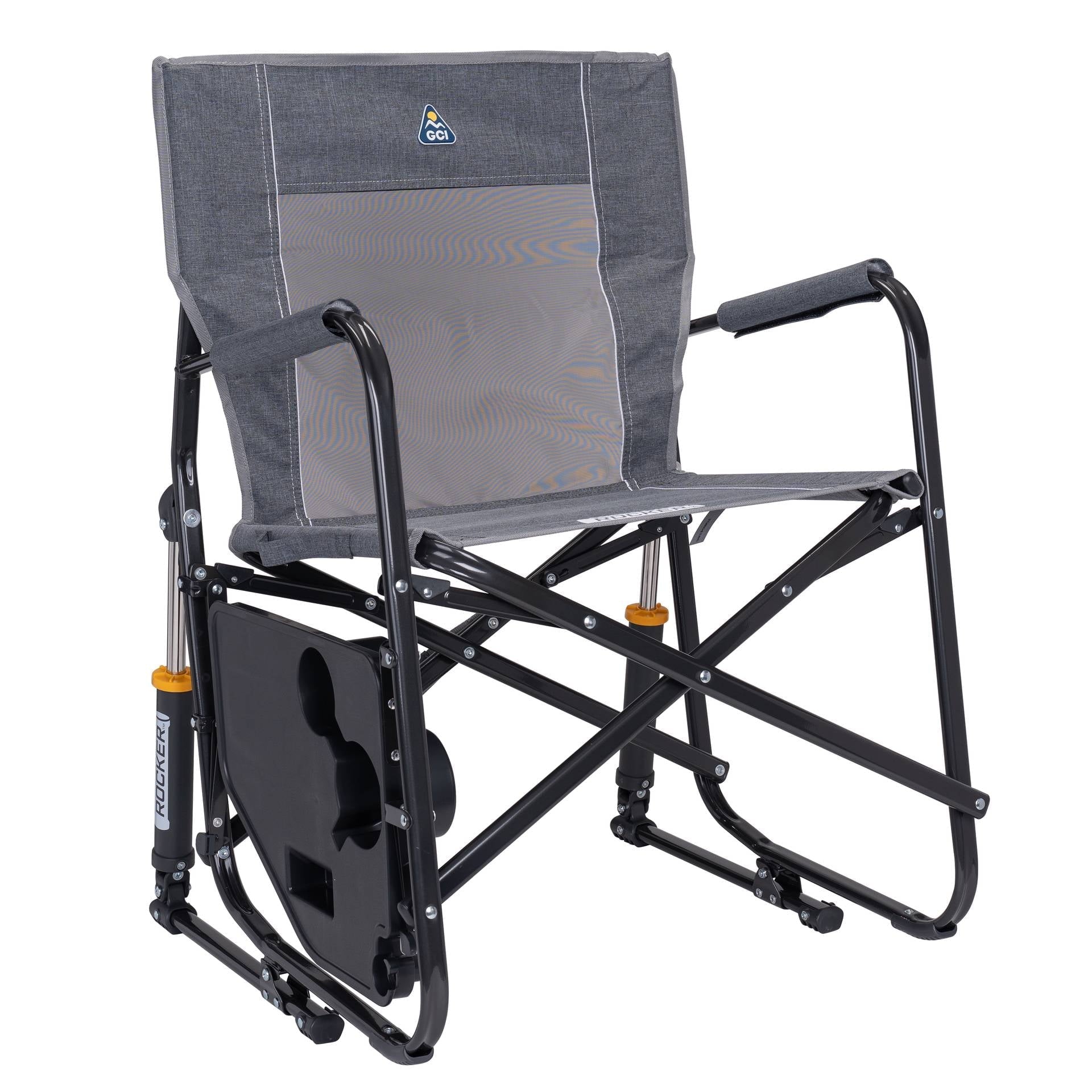 Freestyle Rocker with Side Table Foldable Rocking Camp Chair, Heathered Pewter